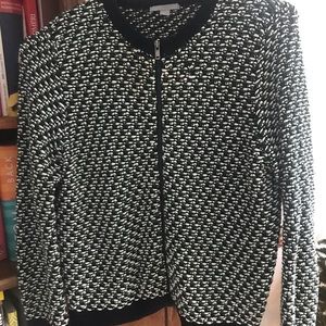 Blue green white knit COS cardigan